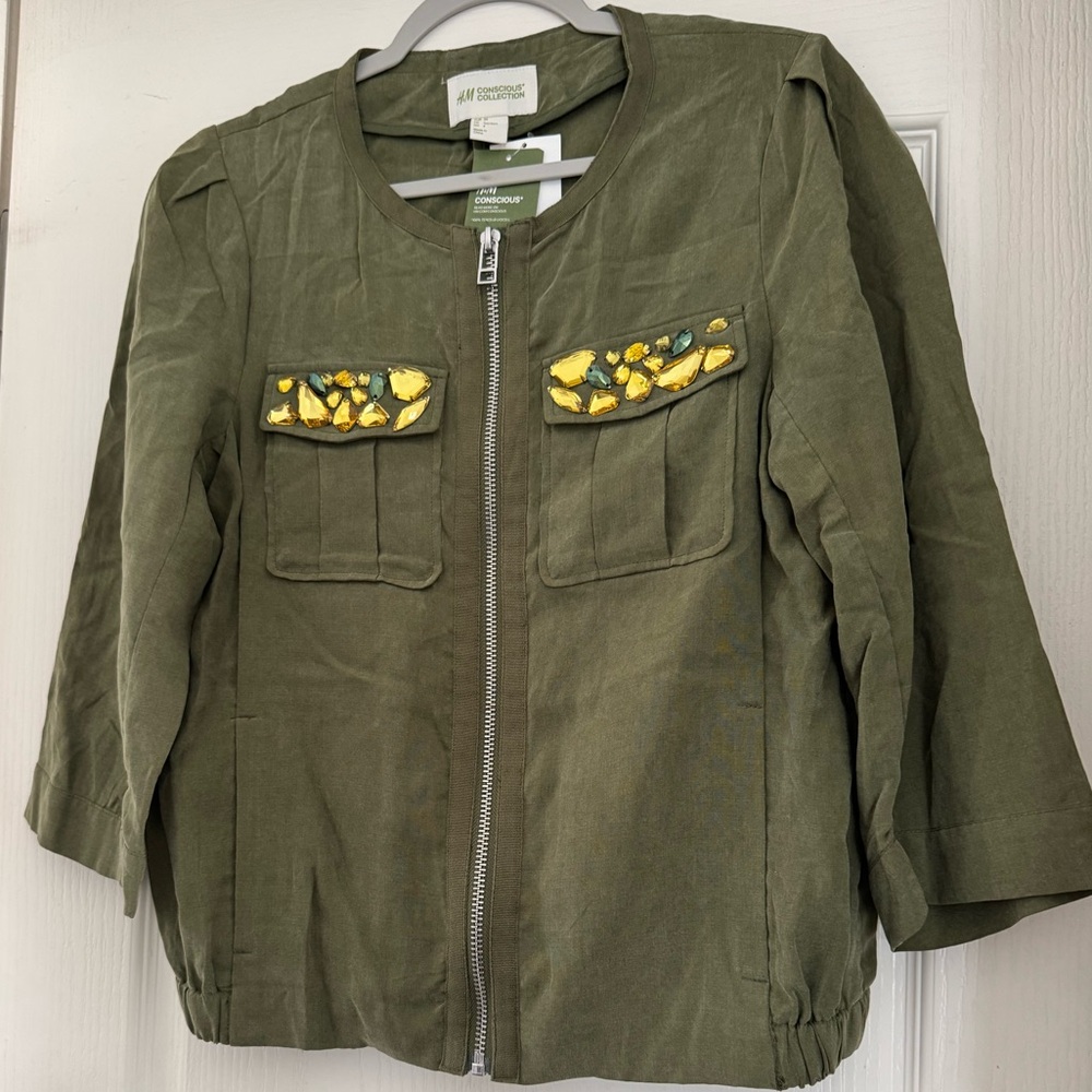 H&M - Jeweled Pocket Zippered Jacket